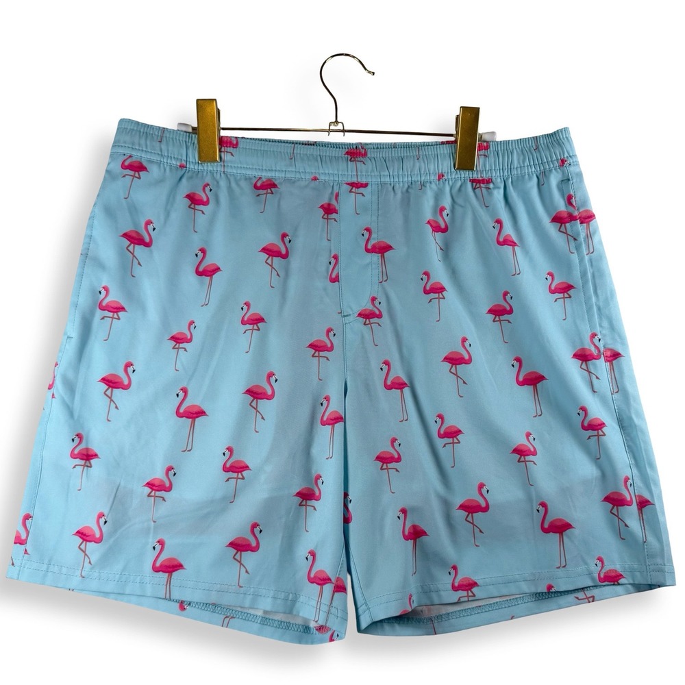 Mens Flamingo Swim Trunks L Blue Pink Compression Liner 7in Beach Resort